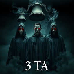 A haunting and cinematic horror poster featuring three ghostly figures in Grim Reaper dresses