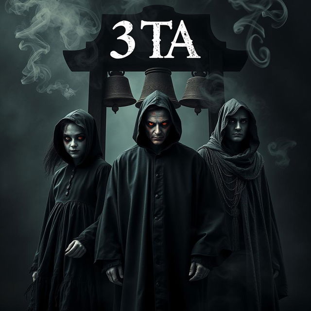 A hauntingly cinematic horror poster featuring three half-burned face ghosts