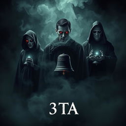 A cinematic horror poster featuring three ghostly figures