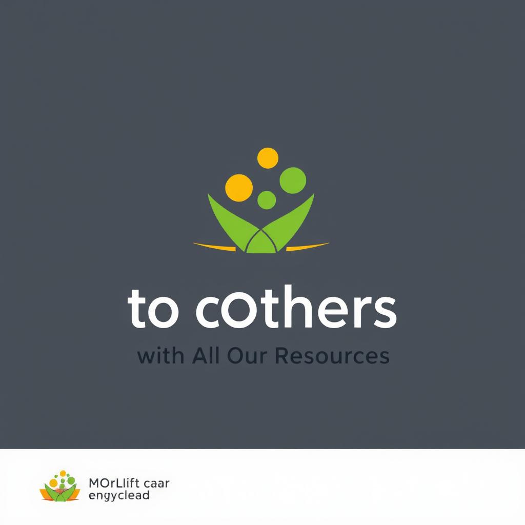 A modern and trendy logo design featuring the theme 'Bringing Benefits to Others with All Our Resources', incorporating an illustration that symbolizes happiness