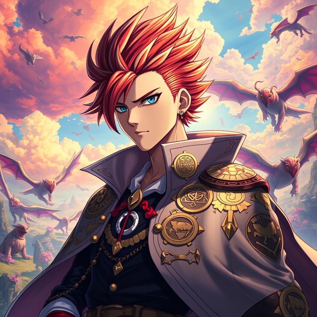 A vibrant and dramatic portrait of Gundham Tanaka, a character from the Danganronpa series, depicted in a fantasy setting