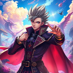 A vibrant and dramatic portrait of Gundham Tanaka, a character from the Danganronpa series, depicted in a fantasy setting