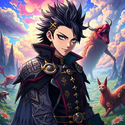 A vibrant and dramatic portrait of Gundham Tanaka, a character from the Danganronpa series, depicted in a fantasy setting