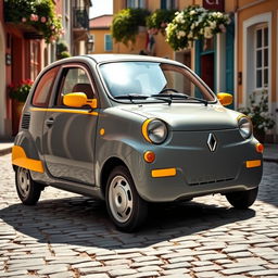 A charming vintage Renault Twingo, featuring a nostalgic design enhanced by a modern twist of gray and yellow