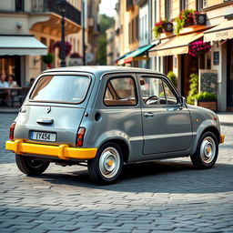 A classic Renault Twingo, showcasing a retro design with a delightful color palette of gray and yellow