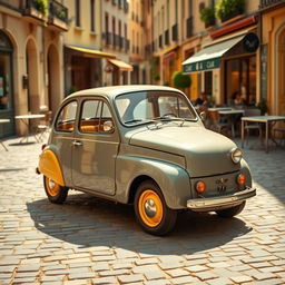 A nostalgic vintage Renault Twingo, prominently displaying its classic design with a delightful combination of gray and yellow colors