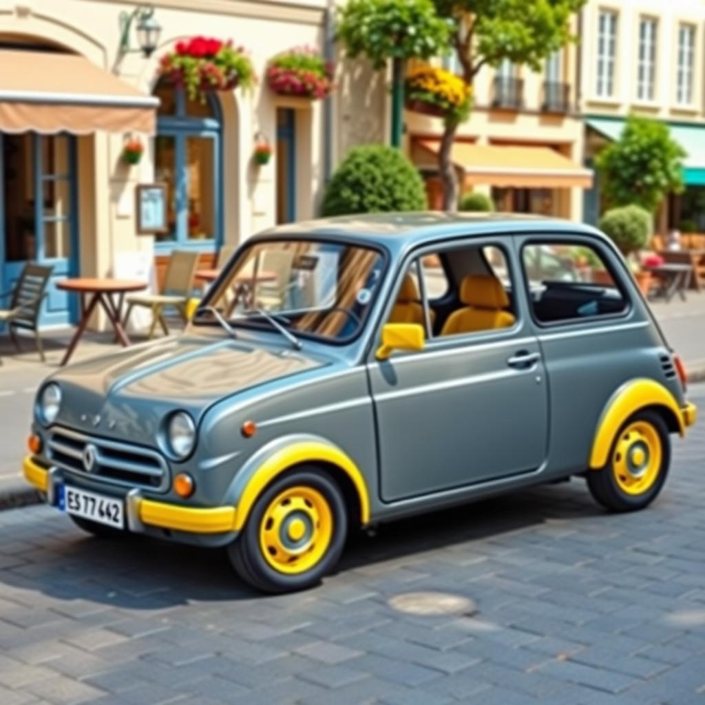 A delightful classic Renault Twingo, beautifully showcasing a combination of gray and yellow colors