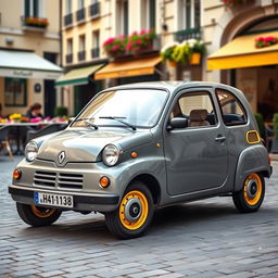 A delightful classic Renault Twingo, beautifully showcasing a combination of gray and yellow colors