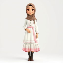 A cartoon 3D character of a 30-year-old woman standing in front of a white background