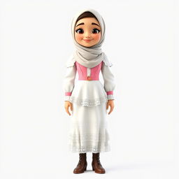 A cartoon 3D character of a 30-year-old woman standing in front of a white background