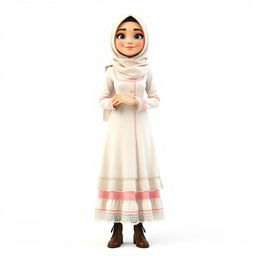 A cartoon 3D character of a 30-year-old woman standing in front of a white background