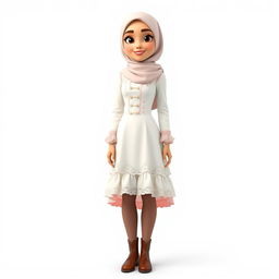 A cartoon 3D character of a 30-year-old woman standing in front of a white background