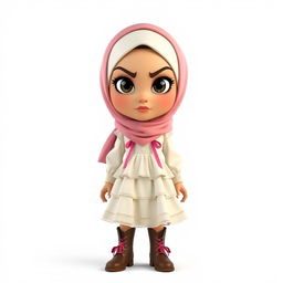 A cartoon 3D character of a 30-year-old woman standing in front of a white background