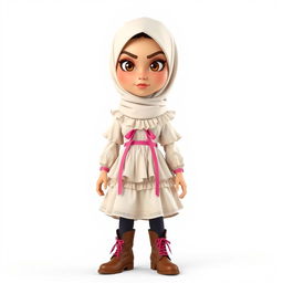 A cartoon 3D character of a 30-year-old woman standing in front of a white background