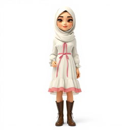 A cartoon 3D character of a 30-year-old woman standing in front of a white background