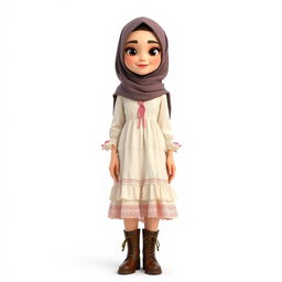 A cartoon 3D character of a 30-year-old woman standing in front of a white background