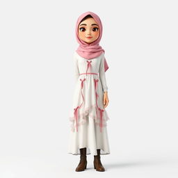 A cartoon 3D character of a 30-year-old woman standing in front of a white background