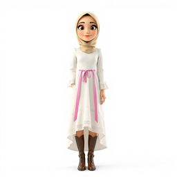 A cartoon 3D character of a 30-year-old woman standing in front of a white background