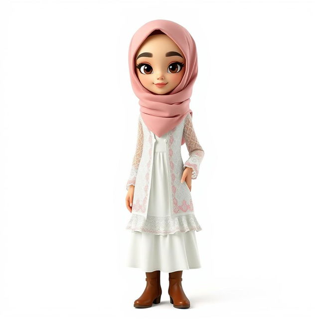 A cartoon 3D character of a 30-year-old woman standing in front of a white background