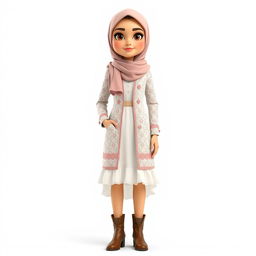 A cartoon 3D character of a 30-year-old woman standing in front of a white background