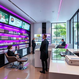 A sleek and modern pharmacy interior on Gran Vía in Madrid, designed with contemporary aesthetics and an open layout