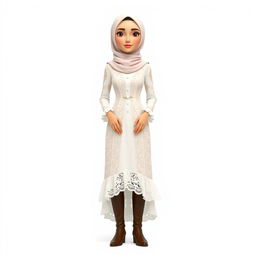 A cartoon 3D character of a 30-year-old woman standing in front of a white background