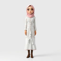 A cartoon 3D character of a 30-year-old woman standing in front of a white background