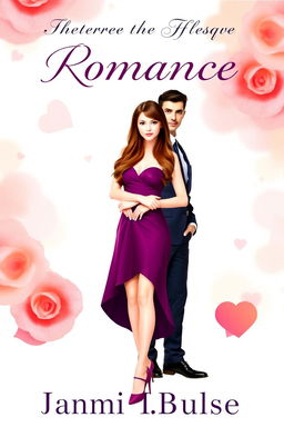 A romantic book cover featuring a girl with long brown hair wearing a plum-colored dress and high heels, standing confidently