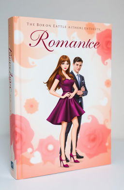 A romantic book cover featuring a girl with long brown hair wearing a plum-colored dress and high heels, standing confidently