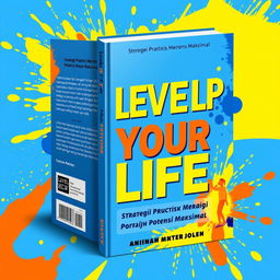 A vibrant and modern book cover design for 'Level Up Your Life: Strategi Praktis Meraih Potensi Maksimal'