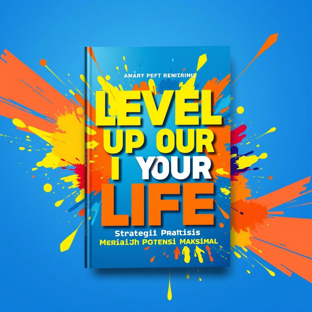 A vibrant and modern book cover design for 'Level Up Your Life: Strategi Praktis Meraih Potensi Maksimal'