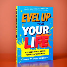 A vibrant and modern book cover design for 'Level Up Your Life: Strategi Praktis Meraih Potensi Maksimal'