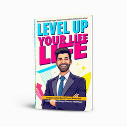 A vibrant and modern book cover design for 'Level Up Your Life: Strategi Praktis Meraih Potensi Maksimal'