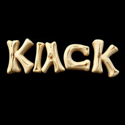 A vibrant 2D design featuring the word "KICK" artistically shaped out of bone, set against a solid black background