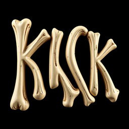 A vibrant 2D design featuring the word "KICK" artistically shaped out of bone, set against a solid black background