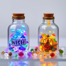 A delightful arrangement of mini crystal wish jars and mini spell jars against a transparent background