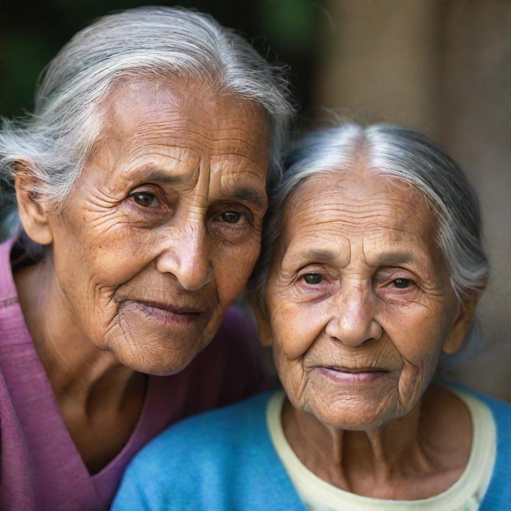 A youthful girl with the wise, aged features of an elderly woman, embodying a unique blend of youth and wisdom.