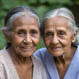 A youthful girl with the wise, aged features of an elderly woman, embodying a unique blend of youth and wisdom.