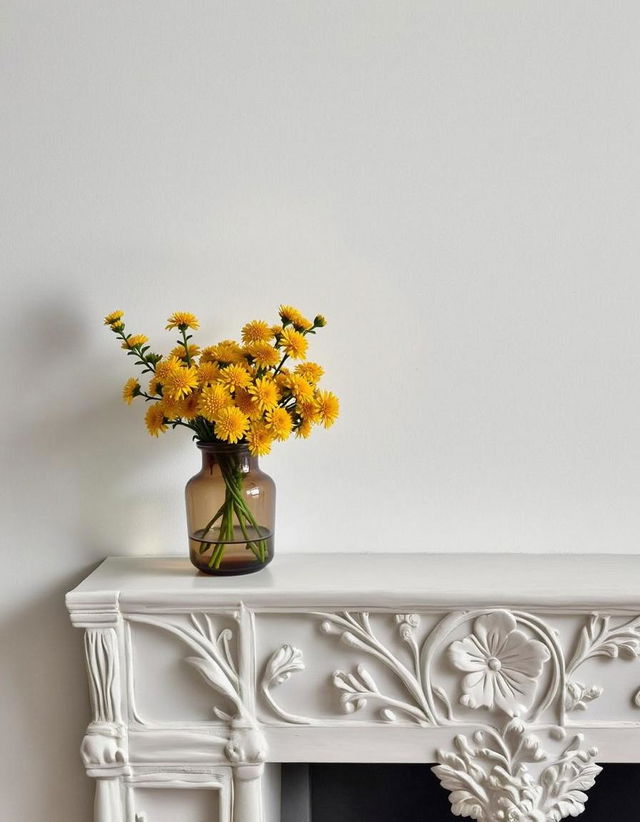 A beautiful arrangement of small autumn flowers in warm tones, delicately placed in a clear glass vase