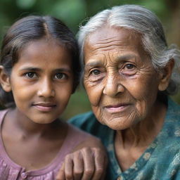 A youthful girl with the wise, aged features of an elderly woman, embodying a unique blend of youth and wisdom.