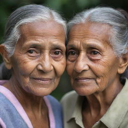 A youthful girl with the wise, aged features of an elderly woman, embodying a unique blend of youth and wisdom.