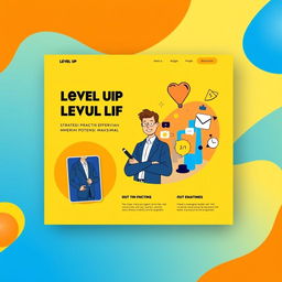 A captivating and modern landing page design for 'Level Up Your Life: Strategi Praktis Meraih Potensi Maksimal'