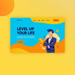 A captivating and modern landing page design for 'Level Up Your Life: Strategi Praktis Meraih Potensi Maksimal'