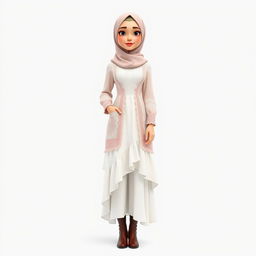 A cartoon-style 3D rendering of a 30-year-old woman standing against a white background