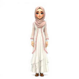 A cartoon-style 3D rendering of a 30-year-old woman standing against a white background