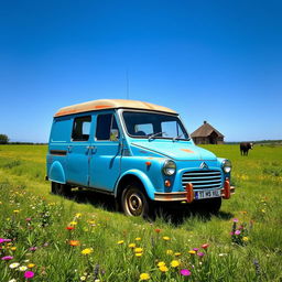 A Citroen C15, a classic French utility van, parked in a picturesque countryside scene