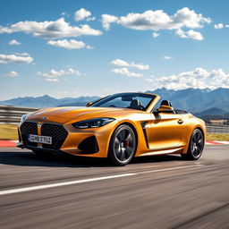 A stunning fusion of a Genesis G70 and a BMW Z4, featuring a sleek matte gold finish