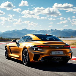 A stunning fusion of a Genesis G70 and a BMW Z4, featuring a sleek matte gold finish