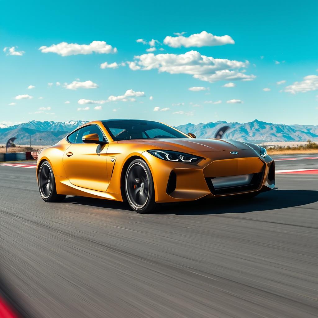 A stunning fusion of a Genesis G70 and a BMW Z4, featuring a sleek matte gold finish