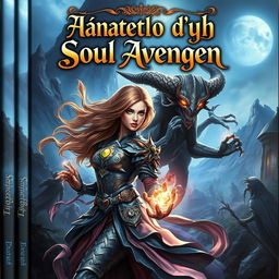 An enchanting fantasy book cover featuring a fierce heroine and a captivating demon working together to fight against evil forces